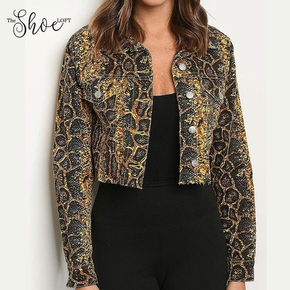 Denim Snakeskin Cropped Jacket